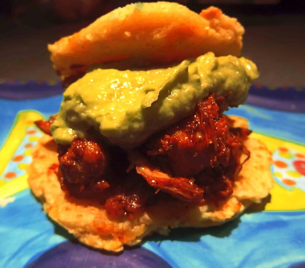 44. Colombia: Arepa with Chili Chicken and&nbsp;Guacamole