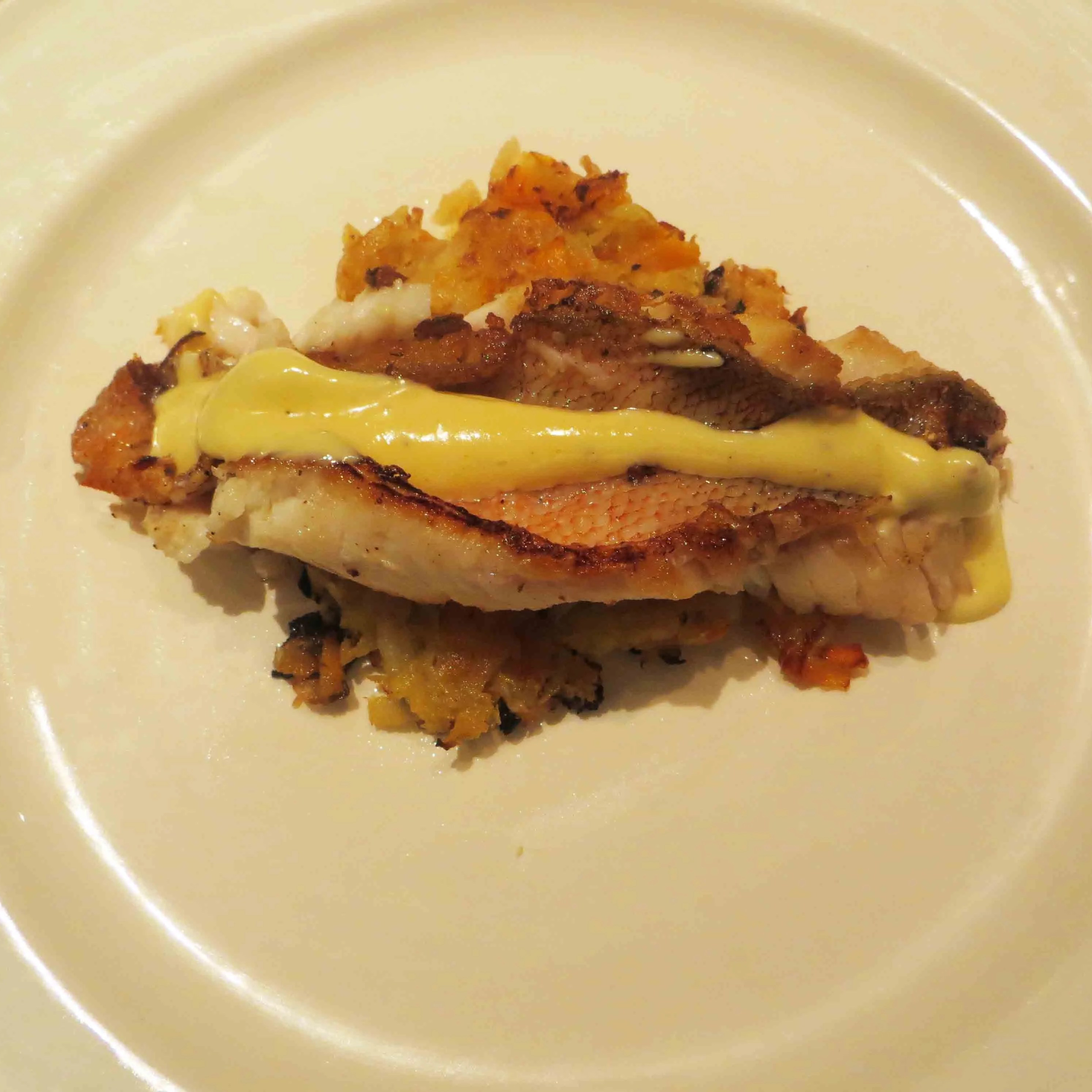 Smoked Mullet with Vegetable Rosti and Hollandaise Sauce